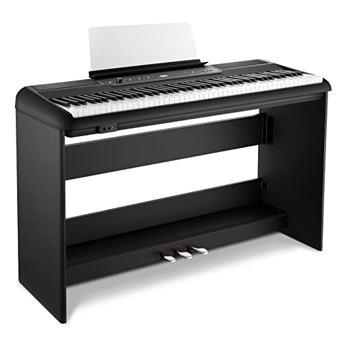 Donner SE-1 88 Key Digital Piano, Full-Size Electric Piano Keyboard with Graded Hammer Action Weighted Keys, Including Wooden Stand, Three Pedals, Headphone, Power Adapter