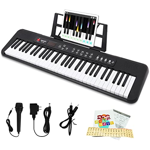 61 Key Keyboard Piano,2023 New Piano Keyboard, Electronic Digital Piano with Built-In two Speaker Microphone,One Sheet Stand, Portable Keyboard Gift for Beginners Learning - Black