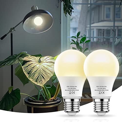 Grow Light Bulbs, LED Grow Light Bulb A19, Full Spectrum Light Bulb, Grow Bulb E26 Base, 11W Plant Light Bulbs 100W Equivalent, Grow Light Bulb for Indoor Plants, Flowers, Greenhouse, 2 Pack