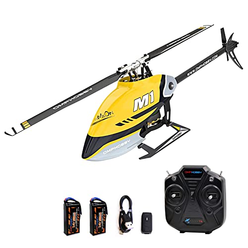 OMPHOBBY M1 RTF RC Helicopter Dual Brushless Motors Mini RC Helicopters for Adults Direct-Drive 3D 6CH Remote Control Helicopter, Adjustable Flight Controller with Remote Control-Yellow