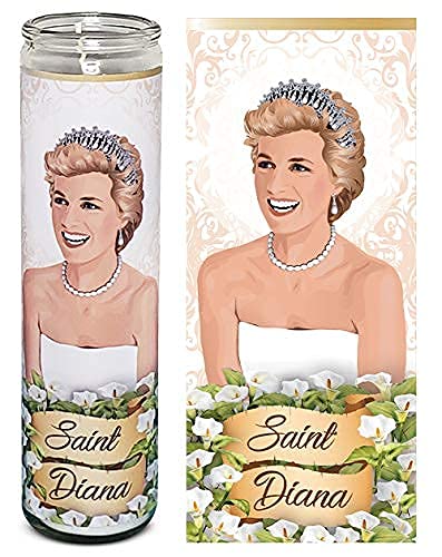 Saint Princess Diana Celebrity Prayer Devotional Parody Candle, 8" white unscented glass