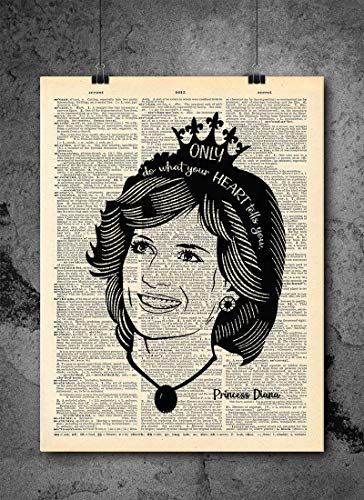 Princess Diana - Heart Silhouette Art - Authentic Upcycled Dictionary Art Print - Home or Office Decor (D207)