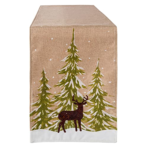 GAUMAANLEI Rustic Burlap Deer Christmas Table Runner, 72X14 inches, Vintage Winter Xmas Table Runner for Party Wedding Dining Table Holiday Christmas Decorations