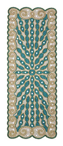 Beaded Table Runner 36inch,Glitz Table Runner,Decorative Table Runner,Farmhouse Decor Table Runner,Rustic Bridal Shower Beaded Table Runner,Beaded Christmas Table runner 13x36 Teal Gold Silver