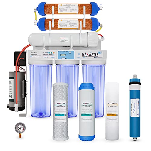 Max Water 6 Stage 200 GPD (Gallon Per Day) RODI (Reverse Osmosis Deionization) Water Filtration System + Digital TDS Meter + Booster Pump for Aquarium