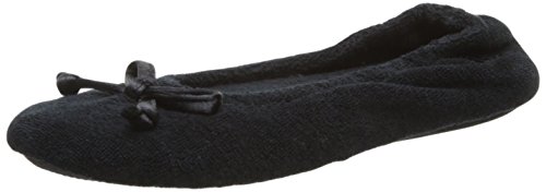 isotoner Womens Terry Ballet Flat W/Satin Bow, Black, 5-6 M US