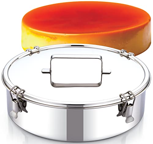 EasyShopForEveryone Stainless Steel Extra Large Flan Mold (11.25 x 4.25 in), Ergonomic Handle for Easy Lifting, Water Bath Cheesecake Pan, Pot in Pot, Pudding Pan