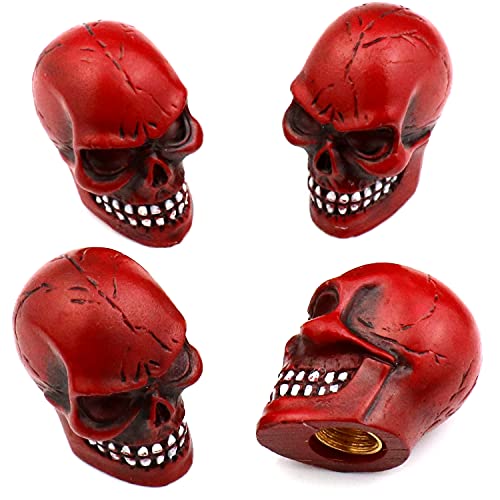 Bashineng Cars Tires Valve Stem Caps Cover Dustproof Cool Skull Head Universal Fit Most of Cars SUV Bike Trucks Motorcycles 4 Pcs/Set (red)