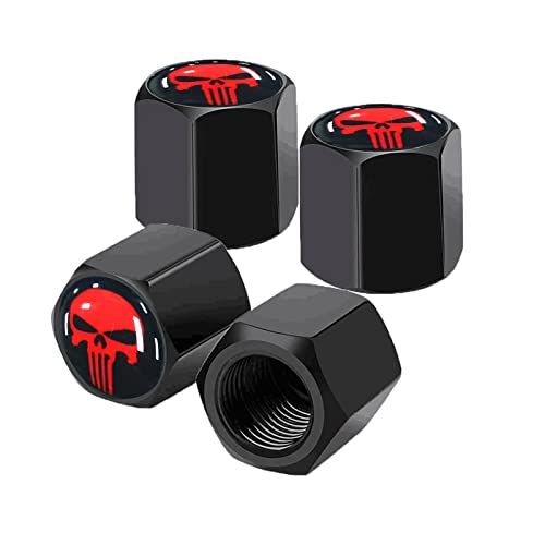 Ajxn 4 Pack Skull Car Wheel Tire Valve Stem Caps Airtight Dust Proof Covers Universal Tire Air Valve Caps for Cars, Trucks, Bicycles, Car Accessories for Men and Women Red