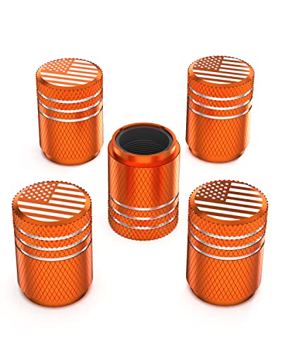 Tire Valve Stem Caps for Car Tire Cap 5 Pack Corrosion Resistant Leak-Proof Premium Alloy American Flag Universal for Car Bike Truck Motorcycle Orange