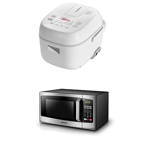 Toshiba Mini Rice Cooker, 3 Cups Uncooked Small Rice Cooker, Steamer & Warmer +Toshiba EM925A5A-SS Countertop Microwave Oven, 0.9 Cu Ft With 10.6 Inch Removable Turntable, 900W