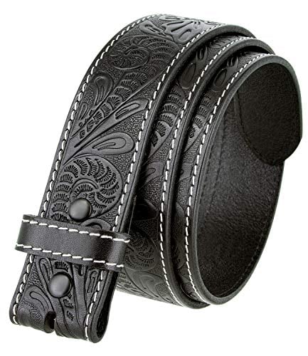 Genuine Full Grain Western Floral Engraved Tooled Leather Belt Strap 1-1/2" Wide (Black, 32)