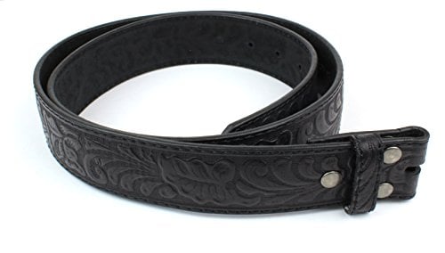 BC Belts Leather Belt Strap with Embossed Western Scrollwork 1.5" Wide with Snaps (Black-L)