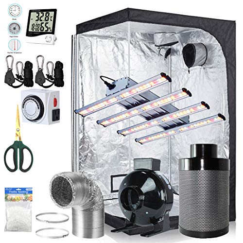 BloomGrow 1200W LED Full Spectrum Professional Grow Light Strips + 48''x48''x80'' 600D Mylar Grow Tent Room + 6'' Inline Fan Air Carbon Filter Ventilation System Indoor Plan t Grow Tent Complete Kit