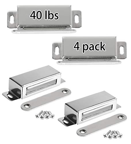 Onarway Magnetic Door Catch 40 lbs Pull Strong Magnet Cabinet Latches Magnetic Hardware Stainless Steel Chrome Door Closer for Bathroom Kitchen Sliding Door Window Cupboard (4 Pack-Strength 20KG)