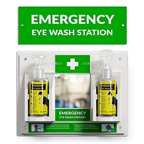 MAASTERS Portable Eye Wash Station OSHA Approved - Wall-Mounted First Aid Eye Wash Kit w/Mirror & 2X 16oz Empty Bottles - No Eye Wash Solution Included - Emergency Eyewash