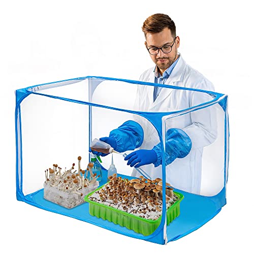 CCGRTART Still Air Box 35.5x23.5x23.5inch Mushroom Grow Kit-Mushroom Grow Bags Portable Mycology Fume Hood Propagation Stations (Blue)