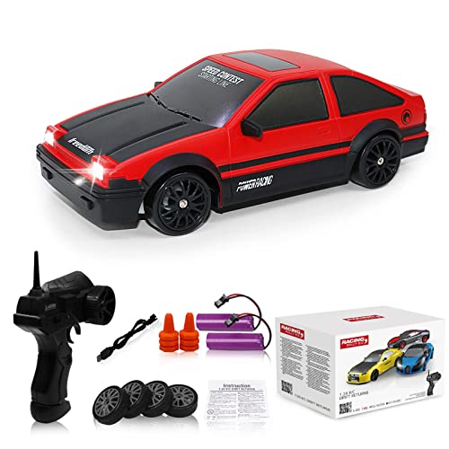 Remote Control Car RC Drift Car 2.4GHz 1:24 Scale 4WD 15KM/H High Speed Model Vehicle with LED Lights Drifting Tire Racing Sport Toy Car for Adults Boys Girls Kids Gift 2Pcs Rechargeable Batteries
