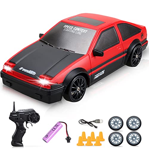 RC Drift Car, YUAN PLAN 1:24 Remote Control High Speed Race Drifting Cars, 2.4GHz 4WD Electric Sport Racing Hobby Toy Car with Headlight for Boys and Girls Teens and Adults Gift (Red)