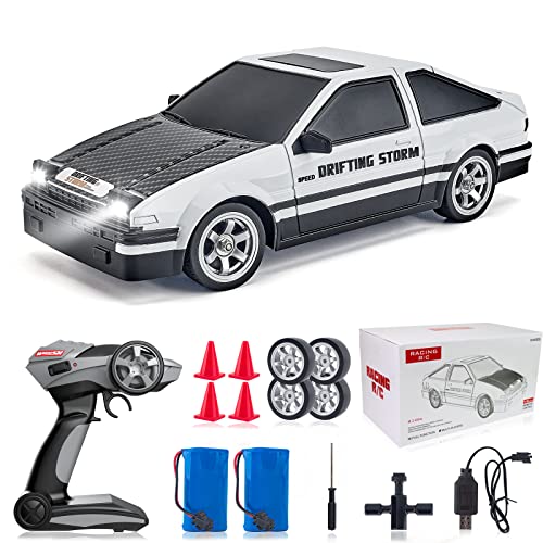 Desdoni RC Drift Car 1:16 Scale 4WD RC Car with LED Lights 2.4GHz 28km/h Hard Shell RTR High Speed Drift Racing Sport Toy Car for Adults Boys Girls Kids Gift 2Pcs Rechargeable Batteries
