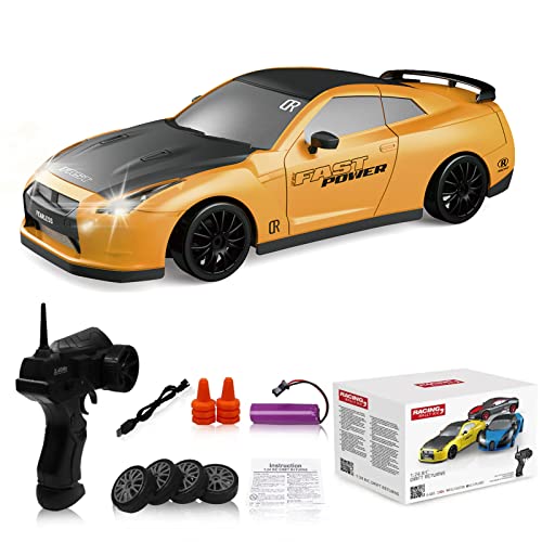 Desdoni RC Drift Car 2.4GHz 1:24 Scale 4WD High Speed Remote Control Cars Vehicle with LED Lights Batteries and Drifting Tires Racing Sport Toy Cars for Adults Boys Girls Kids Gift