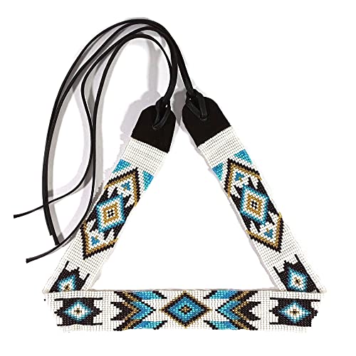 Weavish Beaded Hatband Native American Style Southwestern Cowboy Rode Handmade Head/Hat Band Collection [ ] (Turquoise & White)