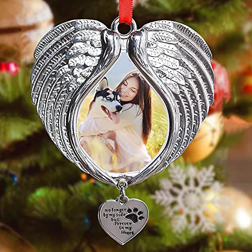 Pet Memorial Gifts - Dog or Cat Memorial Christmas Angel Wings Photo Ornaments 2022 - Pet Loss Gifts for Dog or Cat - Pet Remembrance Decorative Ornaments for Christmas Tree - Pet Sympathy Keepsake