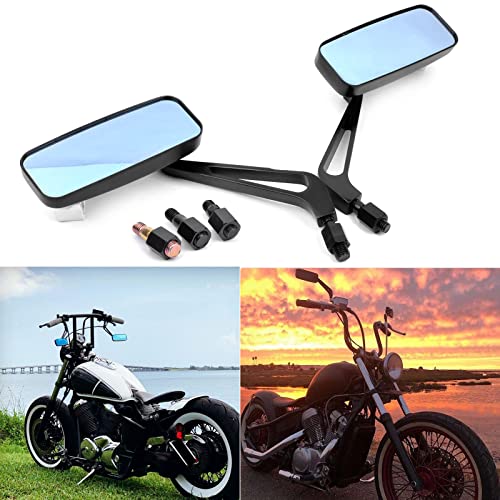 8mm/10mm Black Rectangle Motorcycle Rear view Side Mirrors compatible with Kawasaki Suzuki Yamaha Cruiser Chopper