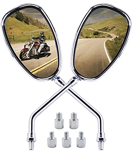 ORAEVY Motorcycle Mirrors, Universal 10mm 8mm Chrome Motorcycle Rear View Side Mirrors Handle Bar Bar End Motorcycle Mirrors