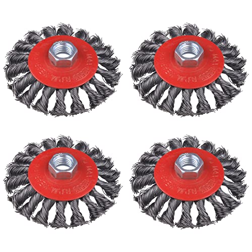 4 Pack Knotted Wire Wheel Brush for Angle Grinders, WENORA Wire Brush for 4 1/2 Angle Grinder with 5/8 Inch Threaded Arbor, with 5/8 Inch Arbor for Heavy Cleaning Rust, for Grinder
