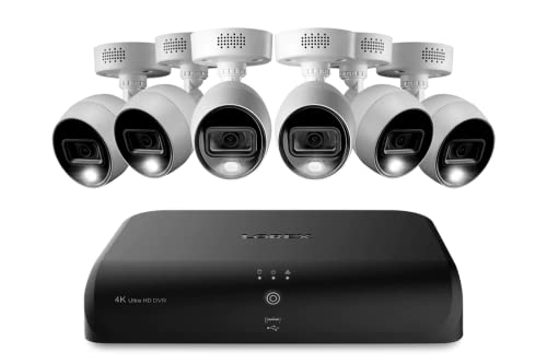 Lorex 4K Security Camera System, Ultra HD Indoor/Outdoor Bullet Cameras with Motion Detection, Color Night Vision & Smart Home Compatibility, 2TB 8 Channel Wired DVR, 6 Cameras