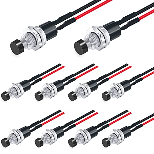 Twidec/10Pcs 1A 250V AC 2 Pins SPST Black Normal Open Mini Momentary Push Button Switch with Pre-soldered Wires PBS-110-XBK