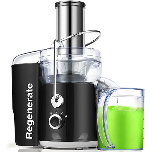 600W 3 Speeds Juicer Machines Vegetable and Fruit, Regenerate Centrifugal Juice Extractor with Big Mouth 3 Feed Chute, Easy to Clean, BPA-Free Compact Centrifugal Juice Maker, Black