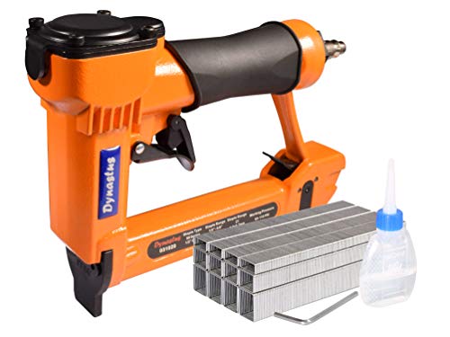 Dynastus Pneumatic Upholstery Staple Gun, 21 Gauge 1/2" Wide Crown Air Stapler Kit, by 1/4-Inch to 5/8-Inch, 1/4-Inch to 5/8-Inch, with 3000 Staples, Orang