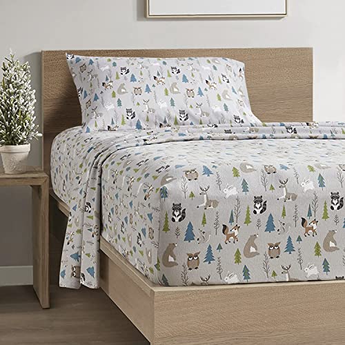 Comfort Spaces Cotton Flannel Breathable Warm Deep Pocket Sheets with Pillow Case Bedding, Twin, Multi Forest Animal 3 Piece