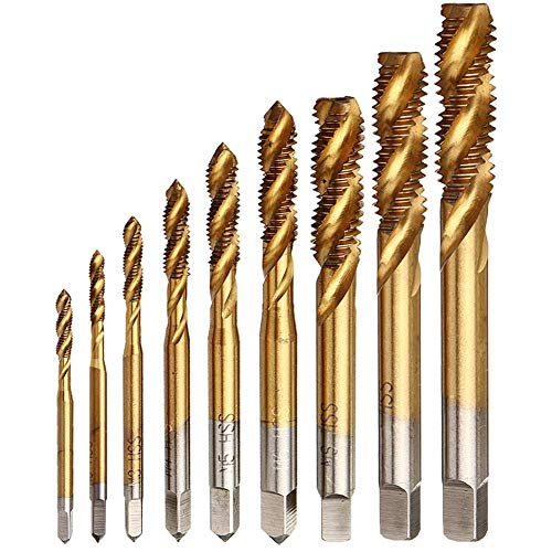 Yakamoz 9pcs Machine Screw Tap Set Titanium Spiral Flute Drill Taps Metric M2 M2.5 M3 M4 M5 M6 M8 M10 M12 Thread Tapping Tool