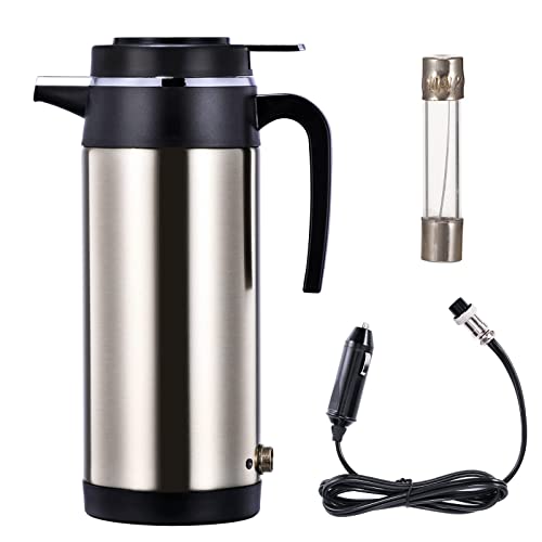 Car Electric Kettle 12V Hot Water Bottle 1200Ml Portable Car Kettle Boiler with Led Indicator Light Metal Travel Thermoses Heating Bottle for Water Tea Coffee Milk (40oz, 12V Car)