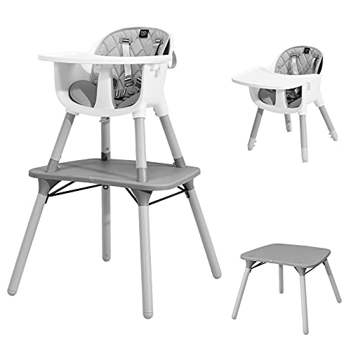BABY JOY 5 in 1 Convertible High Chair, Infant Dining Chair Booster Seat with Removable Tray, 5-Point Harness, Detachable PU Leather Cushion, Highchair for Babies and Toddlers of 6-36 Months, Gray