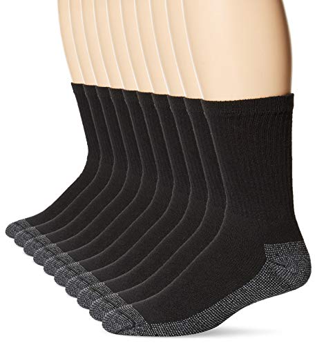 Fruit of the Loom mens Cushioned Durable Cotton Work Gear With Moisture Wicking Casual Sock, Black, Sock Size: 10-13/Shoe Size: 6-12