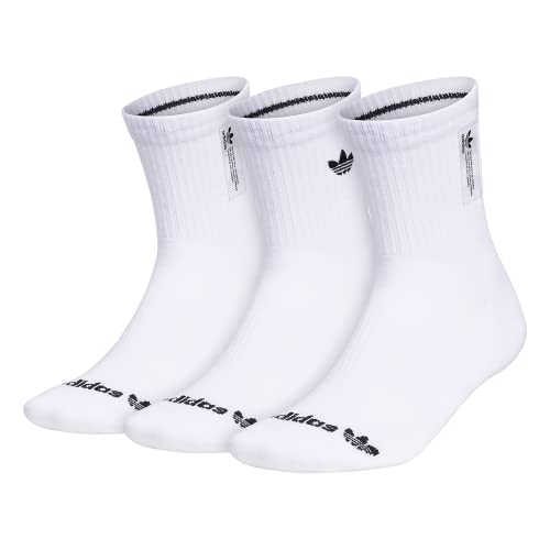 adidas Originals Men's Trefoil Cushioned Mid-Crew Socks (3-Pair), White/Black, Large