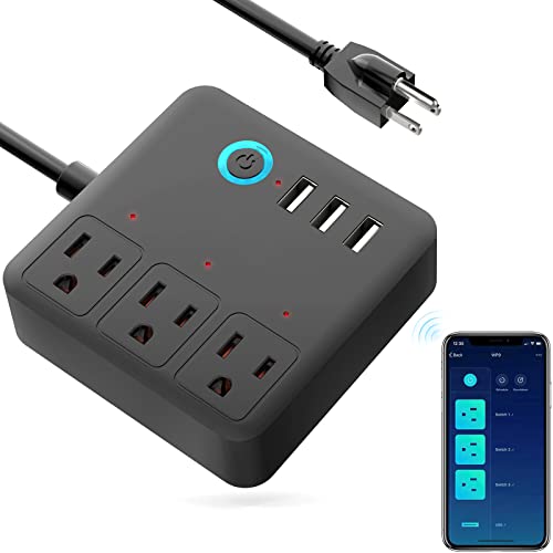GHome Smart Plug Power Strip, WiFi Surge Protector Work with Alexa Google Home, Smart Outlets with 3 USB 3 Charging Port, Multi-Plug Extender for Home Office Cruise Ship Travel, 10A