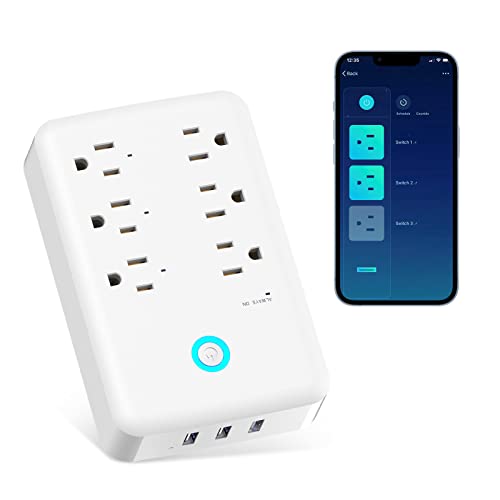 GHome Smart Plug Outlet Extender, USB Surge Protector with 3 Individually Controlled Smart Outlets and 3 Smart USB Ports, Works with Alexa Google Home, Wall Adapter Plug for APP Control,15A/1800W