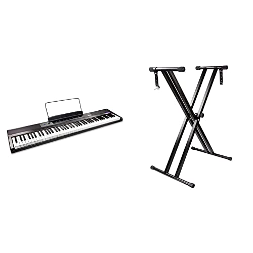 RockJam 88-Key Beginner Digital Piano with Full-Size Semi-Weighted Keys, Black & RockJam Adjustable Keyboard Stand with Locking Straps & Quick Release Mechanism