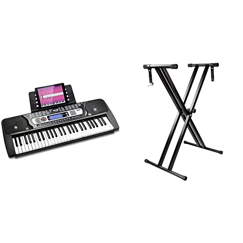 RockJam 54 Key Keyboard Piano with Power Supply, Sheet Music Stand, Piano Note Stickers & Simply Piano Lessons and Adjustable Keyboard Stand with Locking Straps & Quick Release Mechanism
