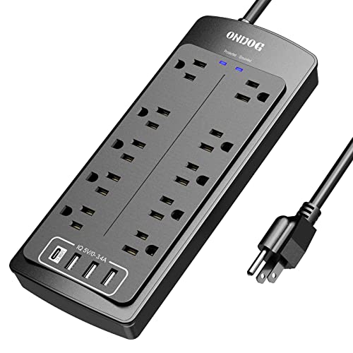 Power Strip Surge Protector - 6 Ft Extension Cord with 10 Outlets and 4 USB Ports for for Home, Office, Dorm Essentials, 2700 Joules, ETL Listed (Black)