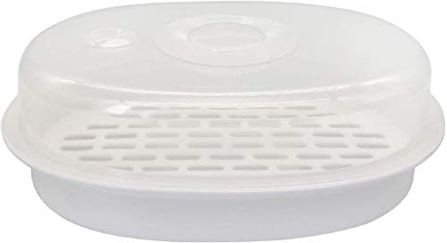 1-Tier Microwave Steamer Heating Steamer for Home Kitchen White (Oval)