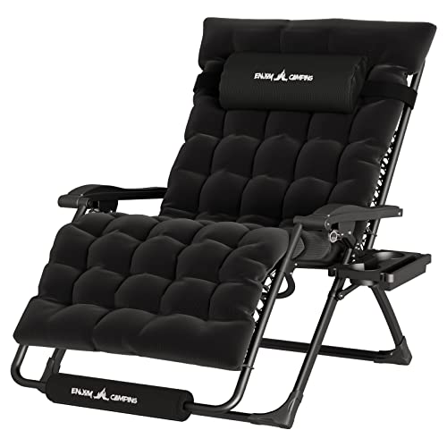 UDPATIO Oversized Zero Gravity Chair 33In XXL Patio Reclining Chair with Cushion, Outdoor Folding Adjustable Recliner with Cup Holder, Foot Rest & Padded Headrest, Black, Support 500LB