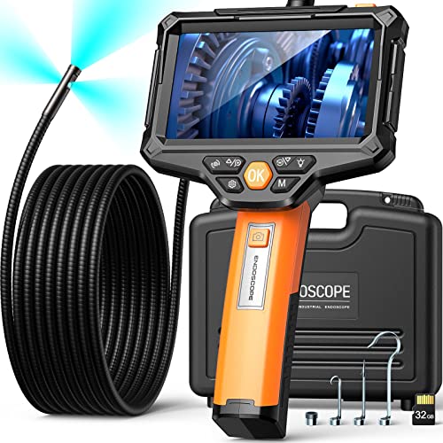 Triple Lens Borescope, FOXOLA Endoscope Camera with Light, 5" Digital Video Industrial Inspection Camera,16.4FT Waterproof Semi-Rigid Snake Camera,Tool for Home/Pipe/Automotive,With 32GB Card and Case