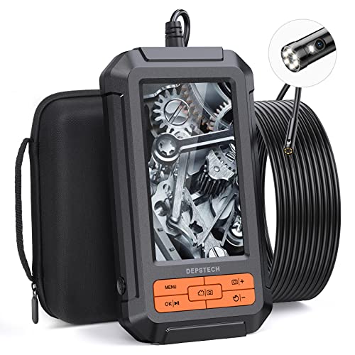 DEPSTECH Dual Lens Endoscope, 1080P HD Borescope Inspection Camera with Light, Split Screen, 4.3'' Digital Video Snake Camera, 7.9 mm Waterproof Scope Camera, 16.5ft Semi-Rigid Cable, Carrying Case