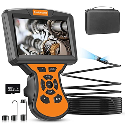 ShaoYR Dual Lens Snake Inspection Camera 5 inches Enoscope with Light 1080P Automotive Borescope with Waterproof 16.5ft Flexible Probe,7 LEDs,Flashlight, 32GB, Zoom for Home Wall Car